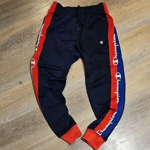 Champion Navy Joggers with Red Stripe 90s Y2k Vintage Mens Medium